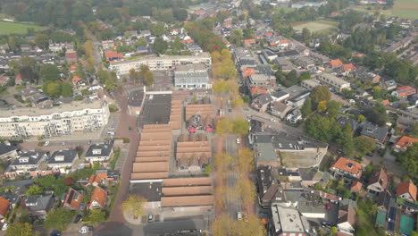 Aerial-of-street-running-through-a-beautiful-small-town-in-autumn