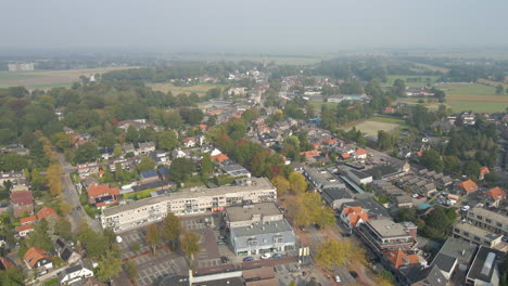 Aerial-of-beautiful-small-town-in-autumn