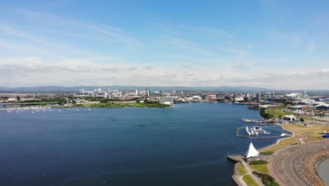 Aerial-View-Across-Cardiff-Bay.-Pan-Right