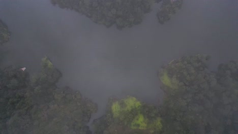 Cinematic-Aerial-view-of-misty-forest-in-Central-American-jungles,-Honduras
