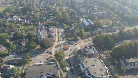 Aerial-of-busy-roundabout-in-a-small-European-town