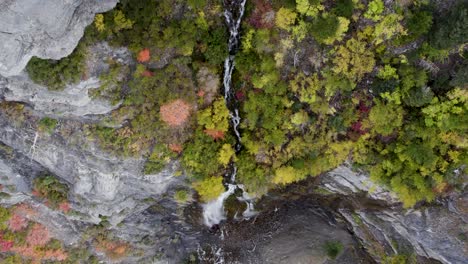 Bridal-Veil-Falls-Waterfalls-in-Utah,-Top-Down-Aerial-Drone-Shot,-Top-Down-View