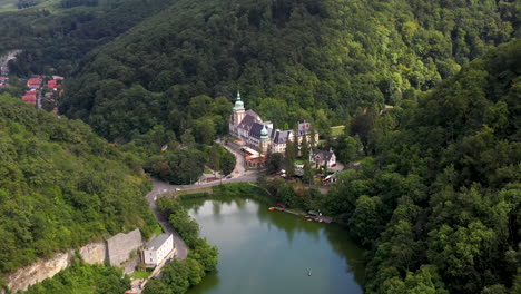 Revealing-drone-shot-of-Lillafured-palace-in-Hungary