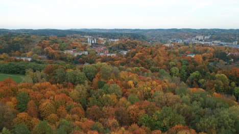 AERIAL:-Suburb-in-Vilnius-on-a-Very-Colorful-Autumn-Day