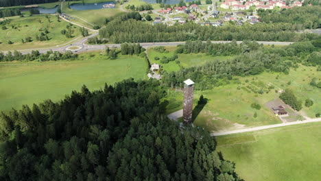 High-observation-tower-of-Birstonas-in-aerial-orbit-drone-view
