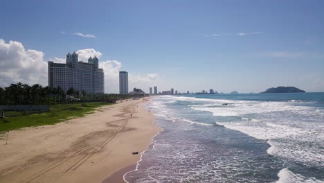 Skyline-beach-and-sea-view-with-a-luxury-vacation-resort,-Mazatlan-Mexico