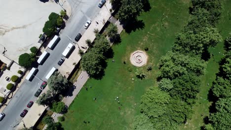 Dry-Hexagonal-Fountain-In-The-middle-of-Ras-El-Ein-Park-In-Lebanon---aerial-shot