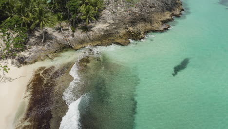 Tropical-Beach-Playa-Rincon-With-White-Sand-And-Turquoise-Waters---aerial-drone-shot