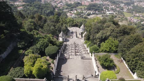 Reverse-shot-close-up-of-zigzag-stairway-at-Sanctuary-of-Bom-Jesus-do-Monte