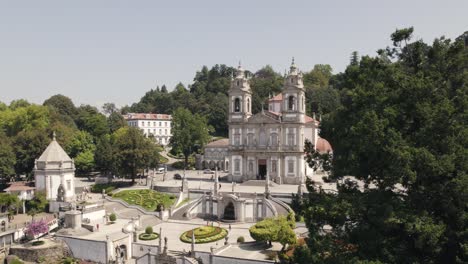 Cinematic-aerial-reveals-shot-of-spectacular-Basilica-Sanctuary-of-Bom-Jesus-do-Monte-in-Braga