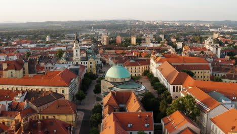 Panorama-Of-The-Medieval-City-Of-Pecs-With-The-Historic-Building-At-Szechenyi-Square-In-Hungary