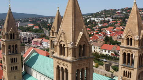 Cathedral-In-Pecs,-Baranya-County,-Hungary---aerial-drone-shot