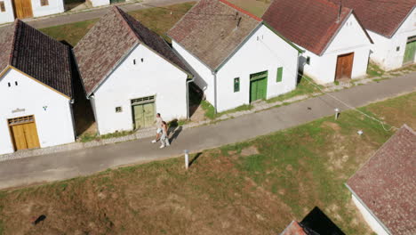 Cellar-Rows-Of-Wine-Press-Houses-At-The-Hillside-In-Palkonya-Village,-Baranya-County,-Hungary