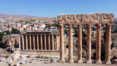 Aerial-View-Of-Temple-of-Jupiter-and-Temple-of-Bacchus-In-Baalbek,-Lebanon