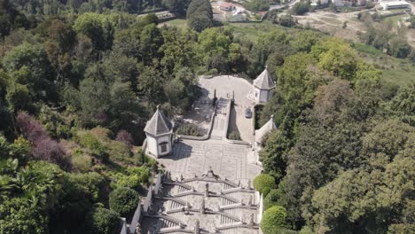 Magnificent-staircase,-Bom-Jesus-do-Monte-Catholic-shrine,-Portugal,-Aerial