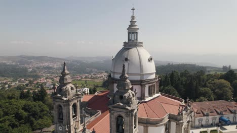 White-dome-and-cathedral-towers,-Sameiro-Sanctuary,-Braga,-Portugal