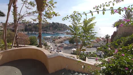 First-person-view-walking-on-panoramic-terrace-of-Antalya-in-Turkey