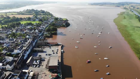 Aerial-View-Of-Sailboats-Anchored-In-River-Exe-And-Topsham-Quay