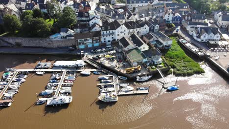 Scenic-Aerial-View-Of-Sailboats-Moored-In-Marine-Next-To-Topsham-Quay