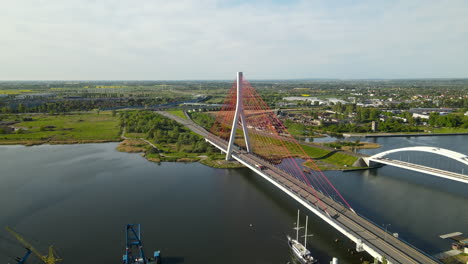 Third-Millennium-John-Paul-II-Bridge-and-the-Gdansk-Port-Railway-Bridge---Aerial-Drone---Transportation-and-Infrastructure-concepts