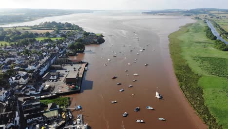 Scenic-Aerial-View-Of-Sailboats-Anchored-In-River-Exe-And-Topsham-Quay