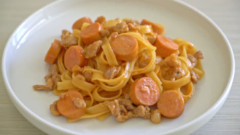 Pasta-De-Espaguetis-Con-Salchicha-Y-Cerdo-Picado
