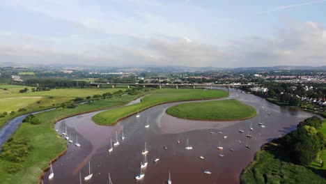 Aerial-Over-Sailboats-Anchored-In-River-Exe-In-Topsham