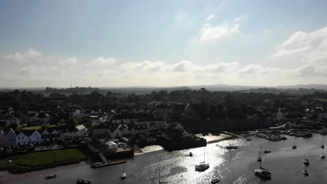 Aerial-View-Over-River-Exe-And-Topsham-Town-On-Sunny-Day