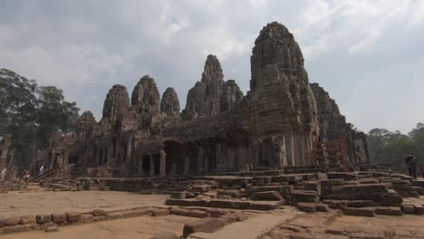 Temple-compound-emerging-from-the-jungle-in-Angkor-Wat,-Cambodia