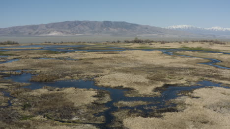 Utah-Drought-and-Summer-Heat-caused-Dry-Wetlands-in-Orem,-Aerial