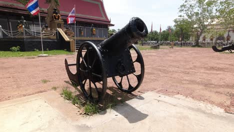 Ancient-cannon-at-the-entrance-of-Wat-Bang-Kung-Temple-in-Thailand