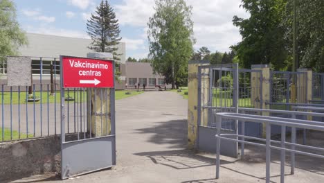 Vaccination-Center-Entrance-in-Ukmerge,-Lithuania