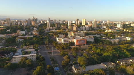 Aerial-drone-reverse-view-of-Primada-University-of-America-called-UASD-of-Santo-Domingo