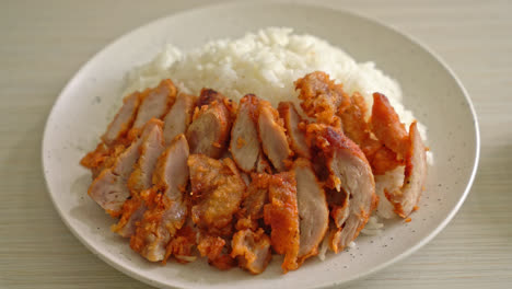 fried-pork-topped-on-rice-with-spicy-dipping-sauce