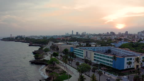 Malecon-at-Santo-Domingo-during-sunset.-Aerial-forward