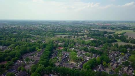 Aerial-drone-view-of-the-flat-suburban-in-the-countryside-in-the-Netherlands