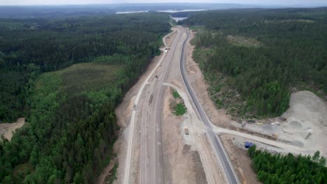 Railway-Construction-Site-In-Boreal-Forest,-Environmental-Friendly-Transport,-Aerial-Forward