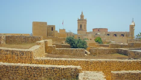 Slow-pan-inside-the-ancient-historic-Cittadella-of-Victoria-in-Malta