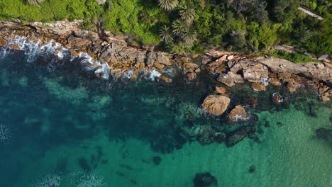 Bird's-Eye-View-Of-Rocky-Seabed-And-Clear-Blue-Water-Of-Gordon's-Bay-In-Coogee,-Sydney,-Australia