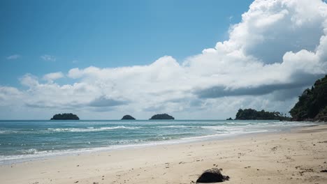 4K-Timelapse-of-Monsoon-Rainstorm-and-Cumulus-Clouds-Over-Tropical-Beach-on-the-Island-of-Koh-Chang,-Thailand