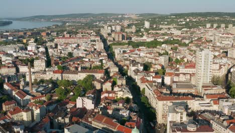 Aerial:-central-Belgrade-residential-district,-beautiful-Serbia-capital-blue-sky