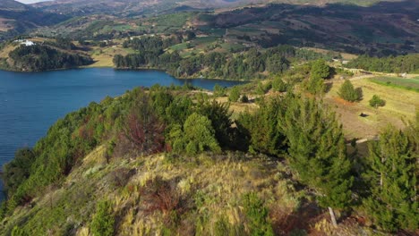 Aerial-View-of-Laguna-De-Tota,-Natural-Lake-in-Highlands-of-Boyaca,-Colombia