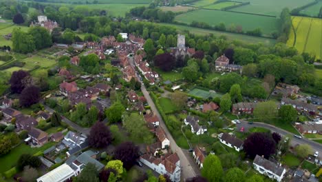 A-reveal-shot-of-Chilham,-Kent-using-a-high-altitude-drone