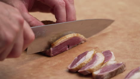Macro-Of-A-Chef-Cutting-The-Beef-Tataki-Into-Slices