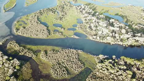 Drone-flight-over-Goat-Island-in-the-Mallacoota-Inlet,-eastern-Victoria,-Australia,-December-2020
