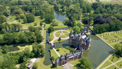Aerial-orbit-of-the-beautiful-Castle-de-Haar-in-the-Netherlands