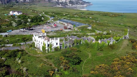 Soldiers-point-house-Aerial-view-across-historic-Holyhead-breakwater-Welsh-mountain-abandoned-remains-grounds