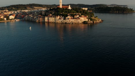 Cityscape-On-Adriatic-Coast-With-Towering-Steeple-Of-The-Hilltop-Church-Of-St
