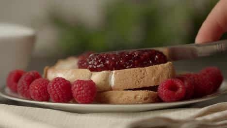Erdbeer-Himbeer-Marmelade-Leckerer-Leckerer-Gelee-Aufstrich-Auf-Toast-Gesundes-Frühstück-Während-Des-Tages