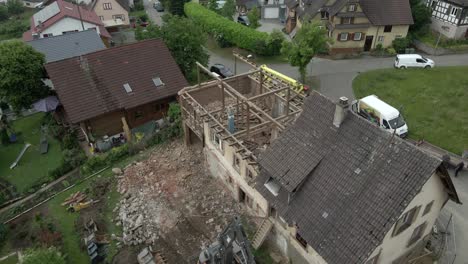 Aerial-view-of-demolished-building-in-residential-area